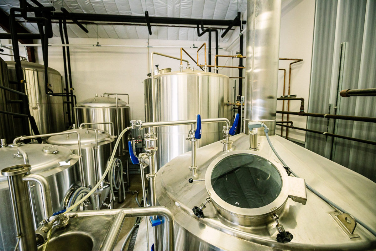 brewery interior, chrome canisters